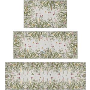 Artoid Mode Wild Floral Antique Herbs Spring Kitchen Mats Set of 3, Home Decor Low-Profile Rugs for Kitchen Entryway Bedroom Bathroom Laundry Room - 20"x32"+20"x47"+20"x59"