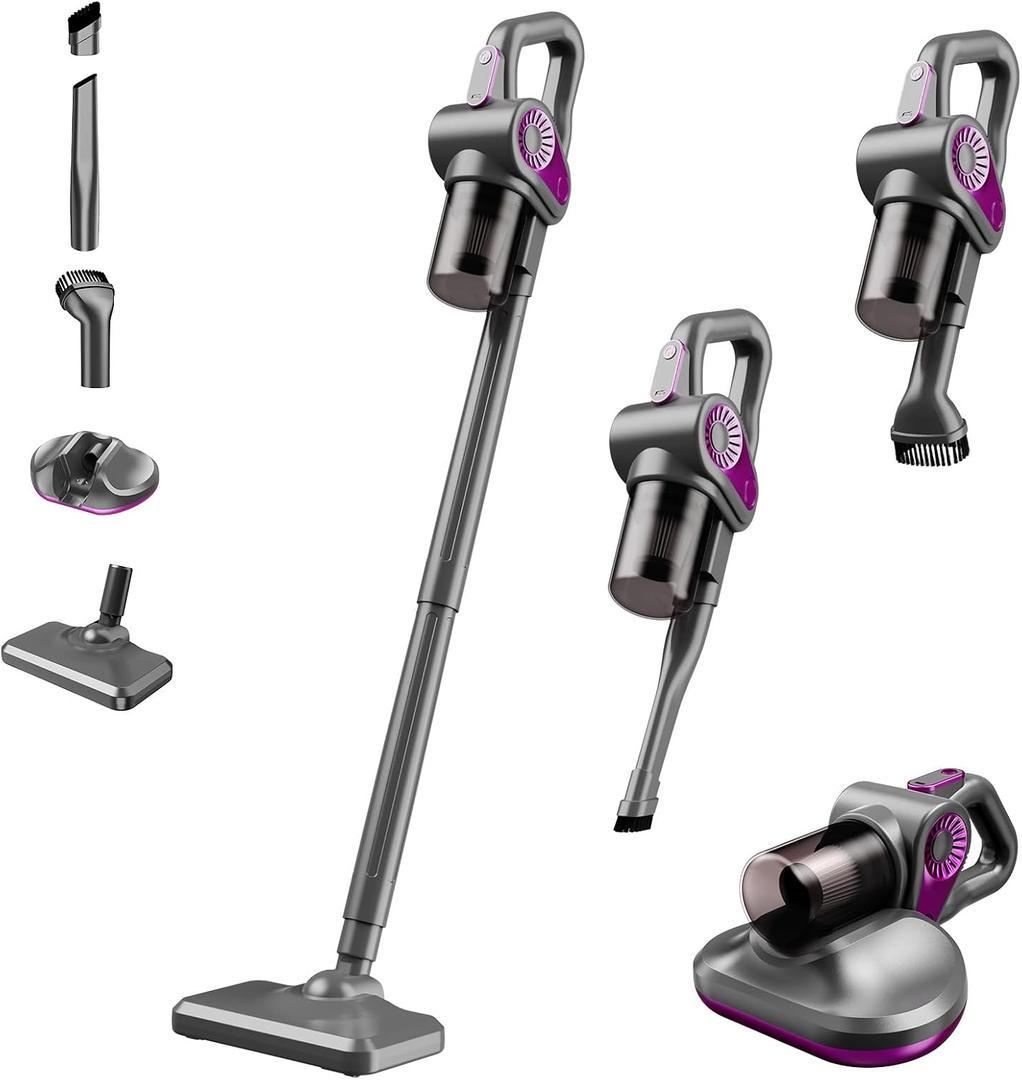 Cordless Vacuum Cleaner, Stick Vacuum Cordless Rechargeable with 15KPa Powerful Suction and 2 Power Levels, 6-in-1 Lightweight Removable Handheld Vac, for Hardwood Floor Carpet Pet Hair