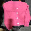 V FOR CITY Womens Cropped Cardigan Sweaters Bell Sleeve Crochet Cardigans Knit Bolero Shrug V Neck Open Front Sweater (Large, Pink)