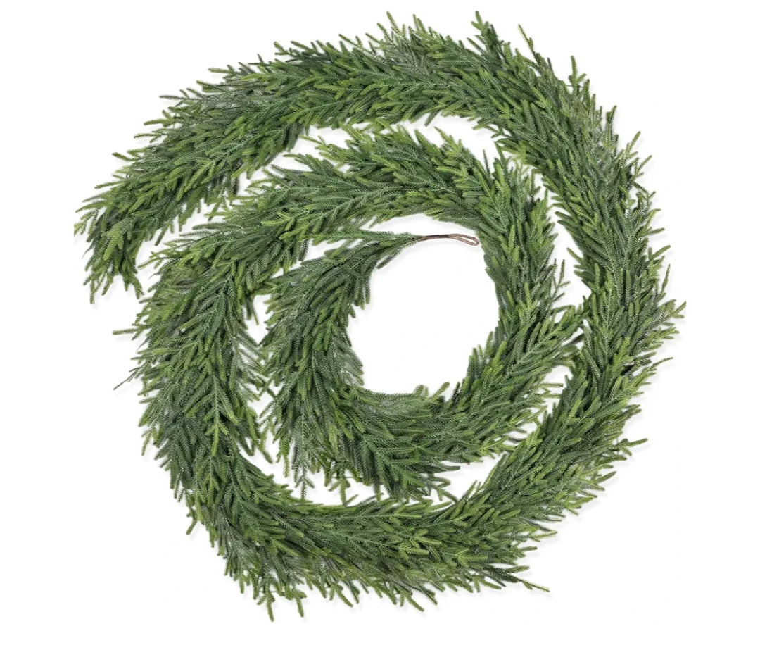 16FT Christmas Pine Garland - Real Touch Green Garland - Artificial Realistic Cedar Garlands for Mantel, Staircase, Tabletop - Indoor Outdoor Winter Christmas Decor