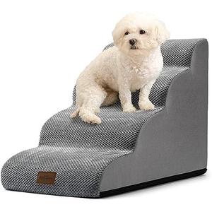 COZY KISS Dog Stairs for Small Dogs 19.7" H, Curved Dog Step for Puppy, Older or Cat, Medium Pet Ramp for Sofa, Couch or Bed, Ladder with High Density Foam, 4 Step, 15.7x28.3x19.7 inch, Grey
