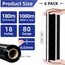 6 Pack Shrink Wrap Roll, 18 inch Wide Total 3546ft Industrial Stretch Film | Heavy Duty Shrink Wrap, Pallet Wrap for Furniture/Moving/Shipping/Packing/Transportation/Protection [Black]
