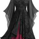 ROSE GAL Plus Size Medieval Vintage Costume Cold Shoulder Flare Sleeve Goth Dresses, Black, Size 5X