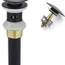 Bathroom Sink Drain,Drain Stopper Bathroom Sink with Overflow,Pop Up Drain Assembly with Detachable Strainer Basket,Built-in Anti-Clogging Strainer,Stainless Steel Mattle Black