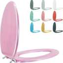 Elongated Toilet Seat Wood Toilet Seat Prevent Shifting with Zinc Alloy Hinges American Standard Size Toilet Seat Easy to Install also Easy to Clean (Elongated,Sparkling Pink)