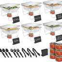 Disposable Chafing Dish Buffet Set, 46 Pcs Disposable Food Warmers For Parties Buffet, Catering Supplies Buffet Display Set Incl. Wire Racks, Chalkboards, Fuel Cans, Pans, Serving Utensils, Covers.