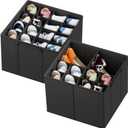 SpaceAid Shoe Organizer for Closet, 2 Pack Foldable Shoe Storage Containers Baskets Boxes Bins w/Adjustable Dividers, Fits 16-32 Pairs, Black