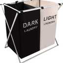 Nicesail Laundry Basket 2 Section Hamper Washing Storage Basket Bag, Folding Hamper Waterproof & Aluminum X-Frame, Cloth Organizer Durable Laundry Basket for Bathroom Home with Carrying Handle