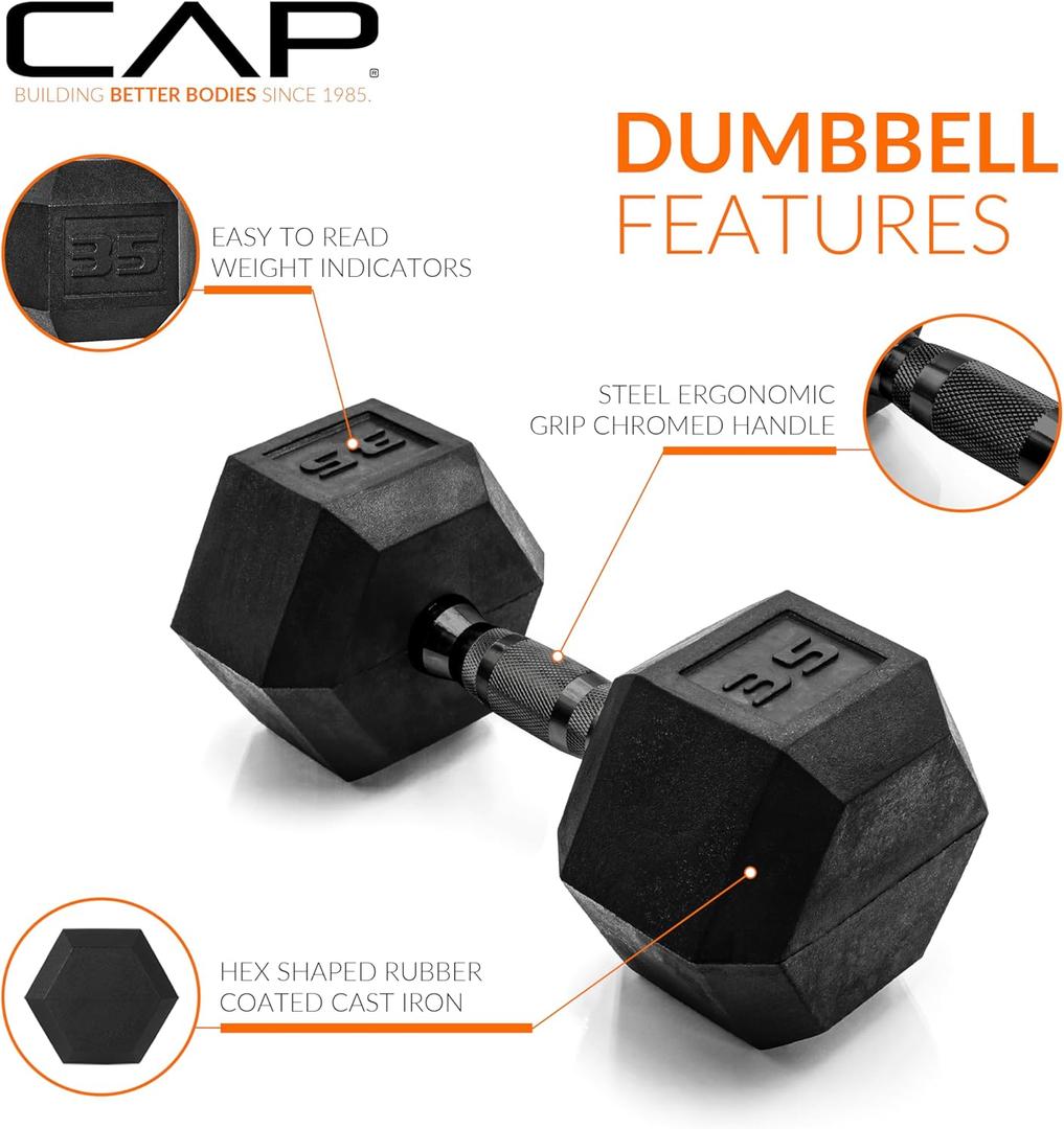 CAP Barbell 35 LB Coated Hex Dumbbell Weight with Black Handle  (35 lb - Single)