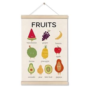 DOI-LANEE Fruits Poster Hanger Frame, Educational Posters for Toddler Kids, Fruit Learning Wall Art for Classroom Playroom Preschool 16x12 Inch, Boho Classroom Decor, Kitchen Wall Decoration
