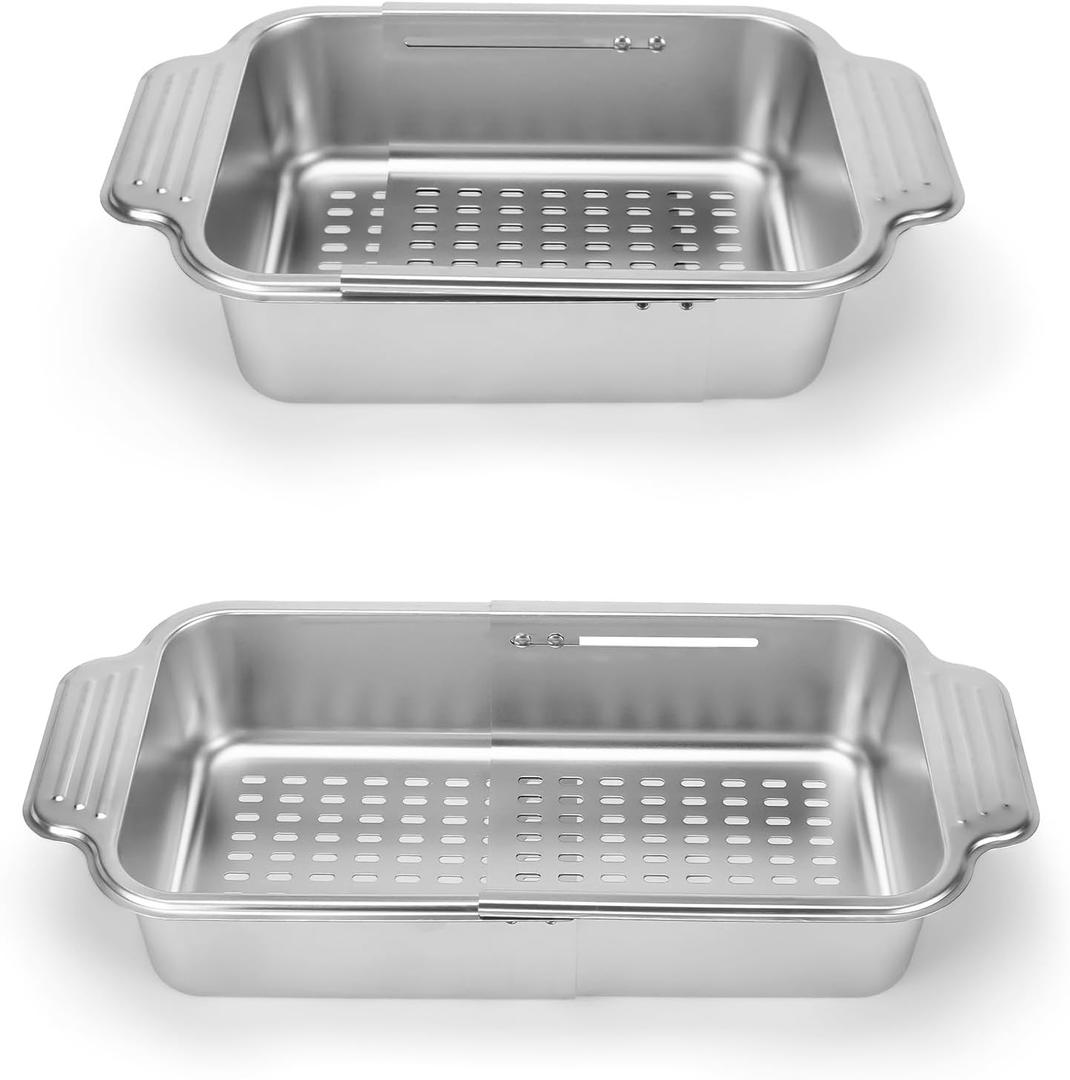 Collapsible Colander Strainer Basket, IEMIEBSHA Stainless Steel Extendable Kitchen Sink Accessories, Retractable Drain Basket for Fruit and Vegetable Wash, Drain Pasta and Dry Dishes