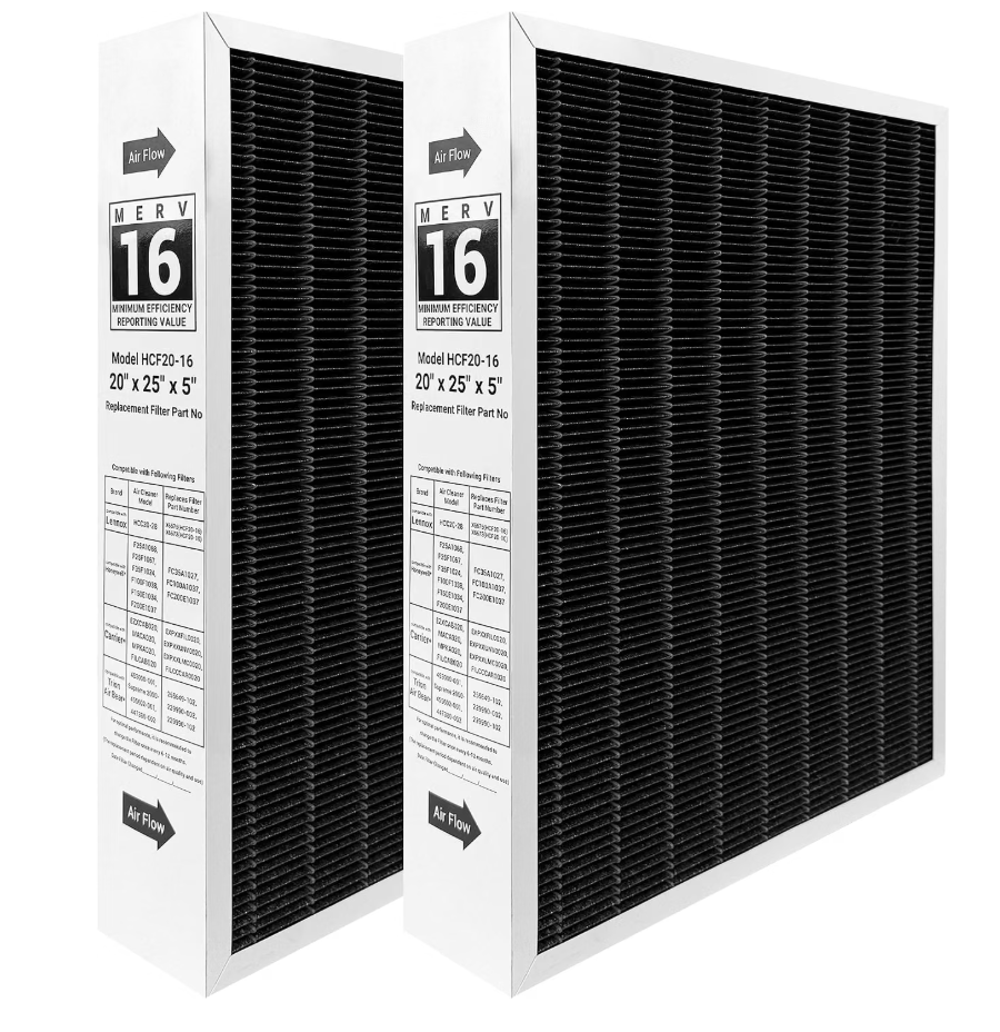 2 Pack 6675 20x25x5 MERV 16 Air Filter Compatible with 20x25x5 Healthy Climate Carbon-Clean 6675 MERV 16 Filter for HVAC System, Replaces Part # HCF20-16, HCF20-10