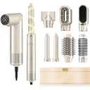 7 in 1 HighSpeed Hair Dryer Brush, 110,000 RPM Air Styler for Automatic Air Curling, Negative Ionic Hot Air Brush Set for Fast Drying, Volumizing & Frizz Control, Heat Protection MultiStyler