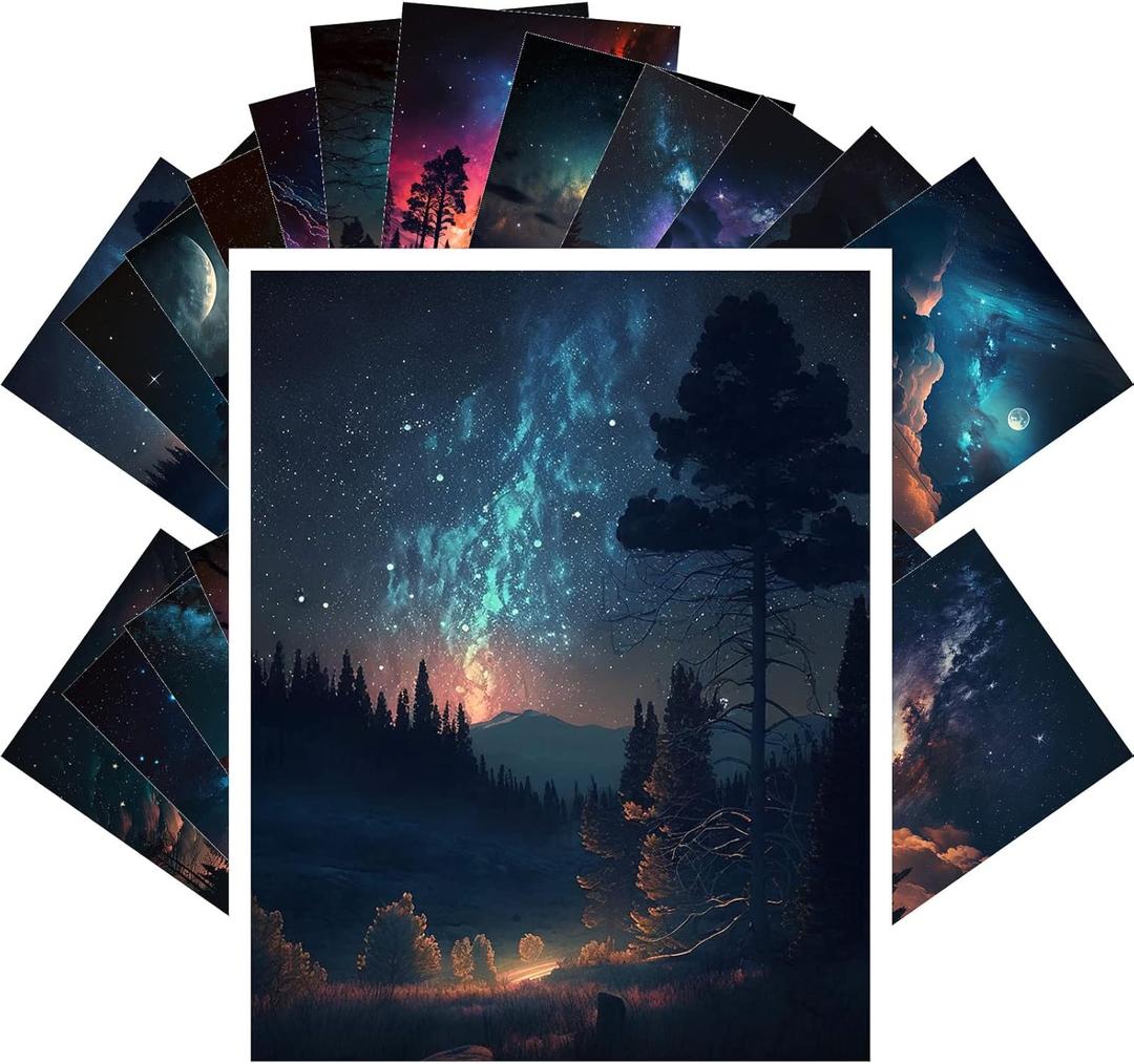 PIXILUV Vintage Postcards (24 pcs 4"x6" each) Night Sky Star Gaze Watercolor Rural Scenery Vintage Postcards Book Illustrations Reprint (Green)