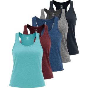 Real Essentials 5 Pack: Women's Racerback Tank Top Dry-Fit Athletic Performance Yoga Activewear (XXXL)