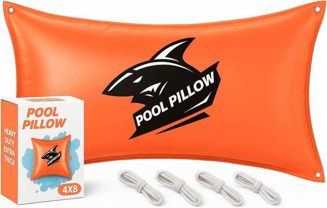4x8 Pool Pillows for Above Ground Pools, Heavy Duty Winter Pool Cover Pillow, 0.5mm PVC (27 Gauge) with 65ft Rope, Cold Resistant for Winterizing (4 x 8 ft)