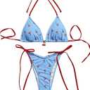 WDIRARA Women's 2 Piece Swimsuit Cherry Print Bikini Set Halter Triangle Bikini Side Tie String Bathing Suits. L