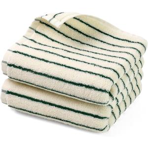 Jacquotha Green Striped Hand Towels for Kitchen, Vintage Bathroom Decor, Natural Cotton Tea Towel, 14 x 29