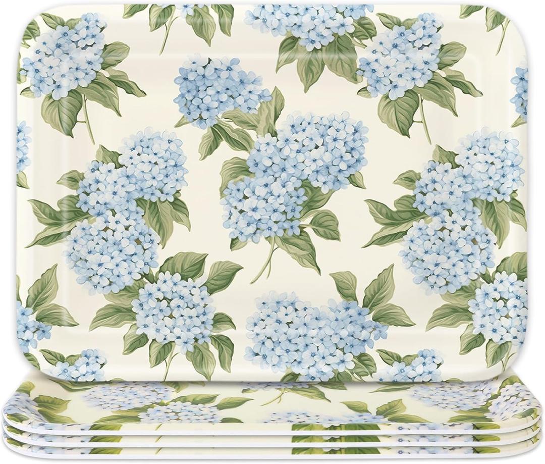 Whaline 3Pcs Hydrangea Flower Serving Trays Melamine Platter Spring Summer Floral Serving Dishes for Party Sharing Snack Fruit Dessert Supplies, 13 x 10 inch