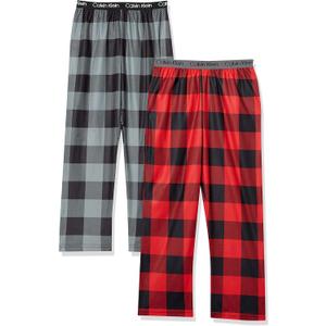 Calvin Klein Boys' Little Sleepwear Super Soft Brushed Micro Pajama Pant, 2 Pack (Large, Stripe/Shrk)
