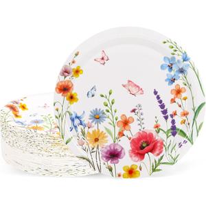 50pcs Wildflower Paper Plates, 7 Inch Disposable Wild Floral Party Plates for Spring Birthday Wedding Bridal Baby Shower Tea Party Decoration Supply