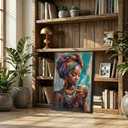 Framed Black Woman Canvas Wall Art, African American Wall Decor, Fashion Modern Abstract Painting Picture, Coffee Girl Poster Print Artwork for Living Room Bedroom Home Decoration