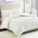 Comfort Spaces Cotton Comforter Set Jacquard Pom-Pom Tufts Design, Down Alternative, All Season Modern Bedding, Matching Shams, Twin/Twin XL, Phillips, Ivory