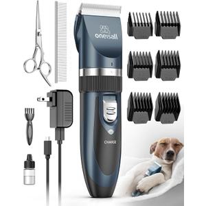 Oneisall Dog Shaver Clippers Low Noise Rechargeable Cordless Electric Quiet Hair Clippers Set for Dogs Cats Pets (Blue)