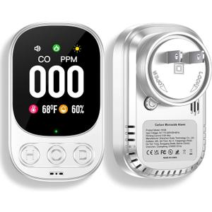 Carbon Monoxide Detector Plug in Wall, 3-in-1 CO Level Monitor Alarm with Temp/Humidity Sensor, Portable Carbon Monoxide Detectors Easy to Read & Install, for Home/Hotel/RV (White-1Pack)