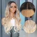 Ombre Blonde Lace Front Wig Pre Plucked with Baby Hair Glueless Long Wavy Synthetic 13x4 Lace Frontal Wigs for Women 3 Tone Blonde Hair Replacement Wigs 24 Inches