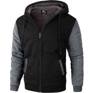 ZITY Men's Zip Up Hoodie Heavyweight Winter Sweatshirt Fleece Sherpa Lined Warm Jacket (3X-Large, Black Gray)