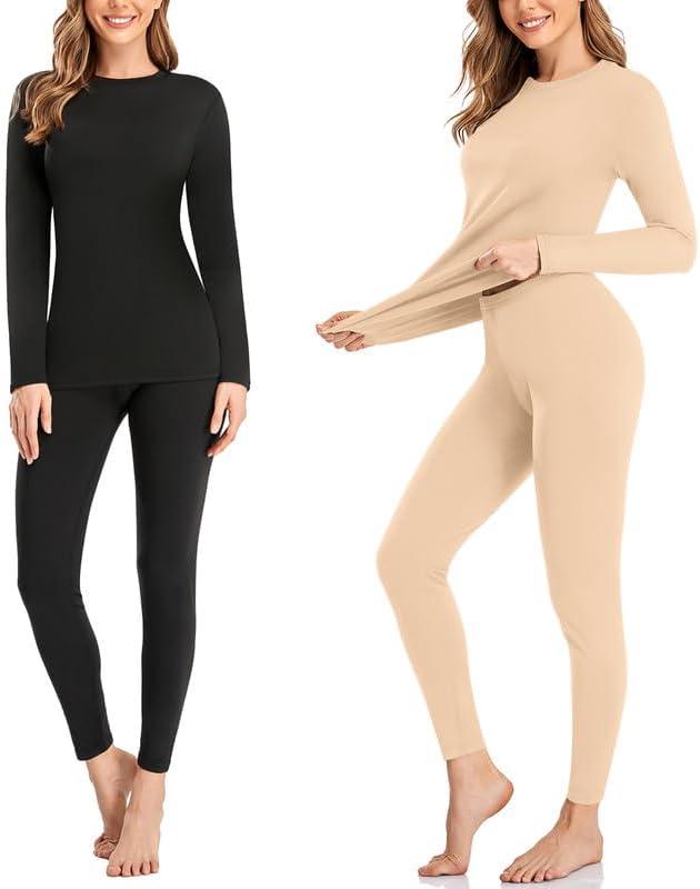 SIMIYA 2 Pack Thermal Underwear for Women Long Johns Winter Warm Fleece Lined Base Layer Set Cold Weather Top and Bottom (X-Small)