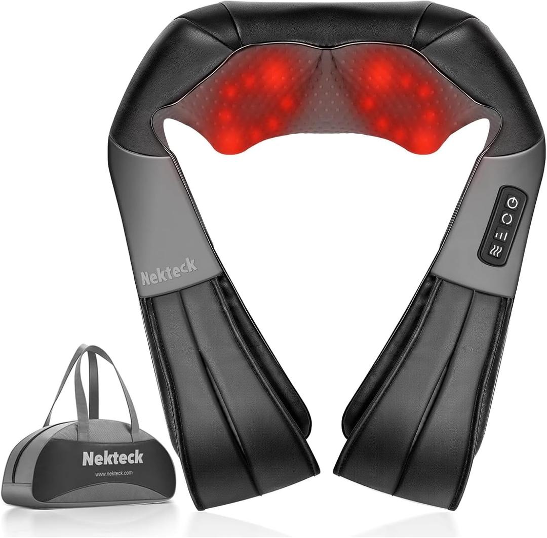 Nekteck Shiatsu Neck Massager with Heat for Pain Relief Deep Tissue, 2026 Upgraded Back Shoulder Kneading Massage Pillow with Storage Bag, Body Relaxation Gifts for Men Women Mother's Day Father's Day