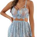Avidlove Lingerie for Women Lace Babydoll Mesh Nightwear Chemise Nightie (Large, Light Blue)