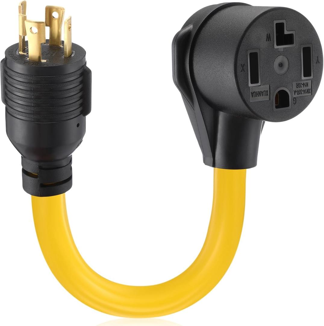 NEMA L14-30P to 14-30R 30 Amp Dryer Generator Adapter Cord 4 Prong L14-30P Locking Generator Male to 14-30R RV Dryer Female for RV EV Charger, 10 AWG STW, 1FT, ETL Listed