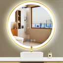 THEKLA 24 inch Gold LED Round Mirror with Front Lights Smart Memory 3 Color Dimmable Anti-Fog Gold Frame Round Lighted Vanity Mirror for Bathroom Wall 24" Golden Framed Rounds Circle Light up Mirrors