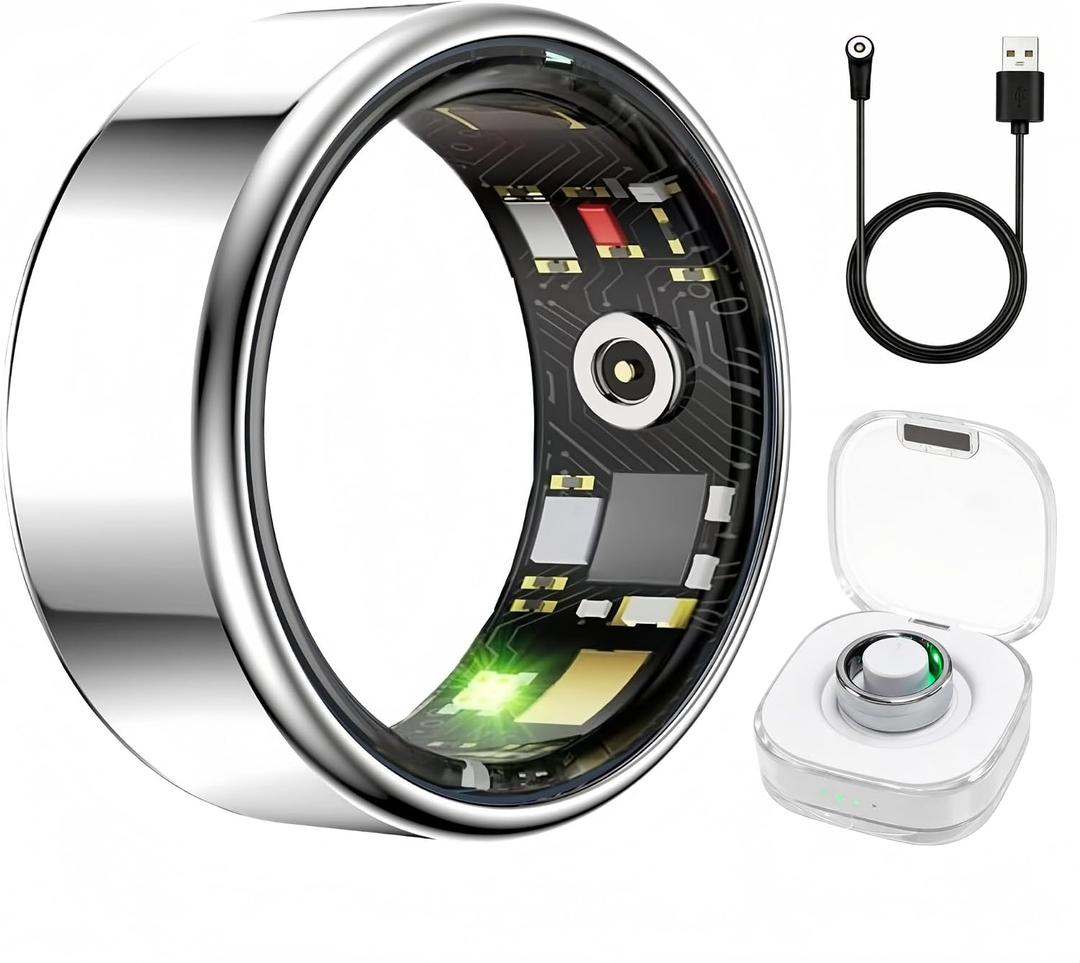 Smart Ring Health & Fitness Tracker for Men & Women, Heart Rate, SPO, Sleep & Activity Monitoring, IP68 Waterproof, Long Battery Life, Family Care Mode, No Subscription Fee (Silver, 9)