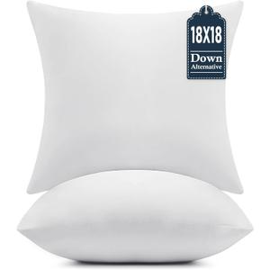 puredown 18x18 Throw Pillow Inserts Set of 2  Supportive & Fluffy Down Alternative Pillow Forms for Couch, Sofa & Bed, Indoor Decorative Cushion Stuffer
