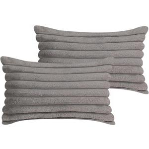 12x20 Throw Pillow Covers Set of 2, Decorative Faux Fur Covers for Bed, Couch Soft Fluffy Pillow Cover with Velvet Back for Living Room, Neutral Home Dcor Accent for Sofa - Dark Gray