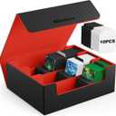 Mlikero Card Deck Case, 1800+ Trading Card Storage Box with 10 Dividers and 3 Foam Stoppers, Leather Magnetic Closure Commander Deck Box Fit for YuGiOh, MTG and Sport Cards (Black & Red)