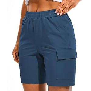 AFITNE Women's Hiking Cargo Shorts Quick Dry Lightweight Summer Athletic Running Shorts with Pockets for Golf Outdoor UPF 70+ 7" Blue, XL