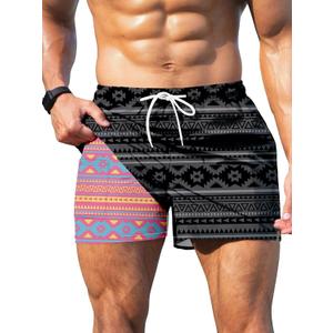 Keevoom Mens Swim Trunks Compression Liner Swim Shorts Quick Dry Swimwear Swimsuit Bathing Suits Board Shorts with Pockets (Medium, Black Stripe)