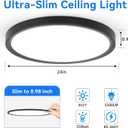 24 Inch Large Led Ceiling Light Flush Mount, 55W, 5500LM, 3000K/4000K/6000K CCT Selectable, B Right Close to Ceiling Round Flat Panel Light for Bedroom,Kitchen,Hallway, Black