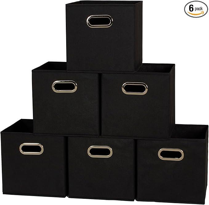 Household Essentials 80-1 Foldable Fabric Storage Bins | Set of 6 Cubby Cubes With Handles | Black
