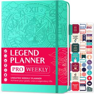 Legend Planner PRO  Deluxe Weekly & Monthly Life Planner to Increase Productivity and Hit Your Goals. Time Management Organizer Notebook  Undated  7 x 10" Hardcover + Stickers  Mint Green
