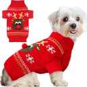 Dog Ugly Christmas Sweater Red Elk Xmas Dog Cat Outfit New Year Holiday Costumes Puppy Cat Sweater with Leash Hole for Small Dogs Girl Boy Turtleneck Winter Warm Pet Clothes