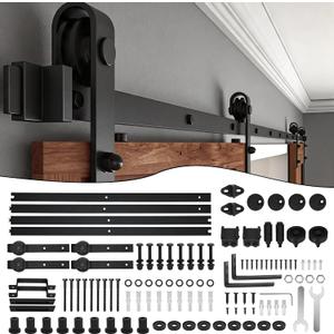 12 FT Double Sliding Barn Door Track and Handle Hardware Kit | for 33"~36" Wide Double Door,Wall Mount,Easy Install,Heavy Duty,Smooth Quiet Slide,Barn Door Kit