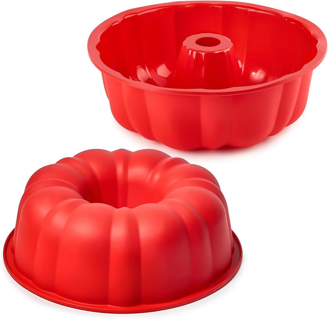 10 Inch Silicone Fluted Tube Cake Pan, 2 Pack Non Stick Silicone Baking Molds for Cake, Bread, Brownie, Jello