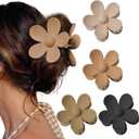 Cute Hair Claw Clips Set - 4Pcs Nonslip Strong Hold 3 Inch Matte Small Flower Clips for Women and Girls (Beige, Khaki, Brown, Black)