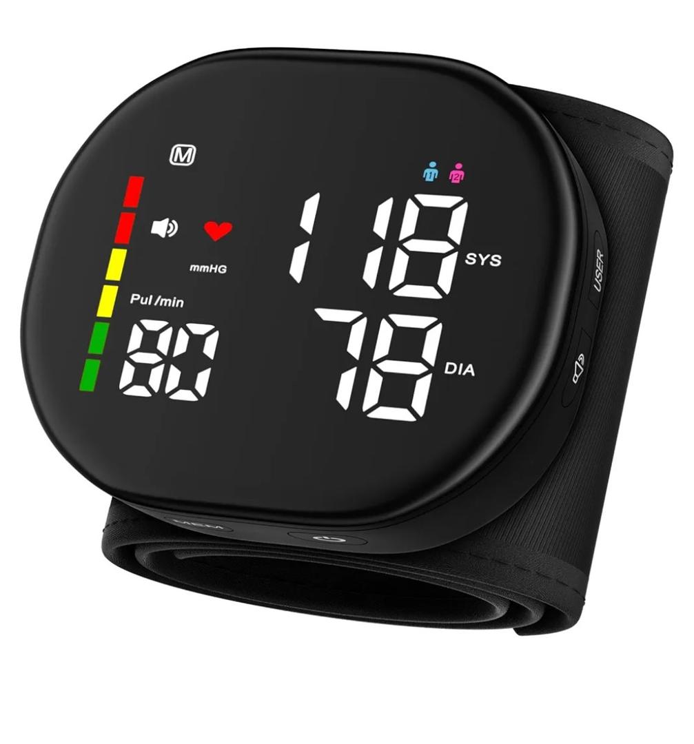 Wrist Blood Pressure Monitor for Home Use - Upgraded Large LED Screen, Dual User 240 Memories with Carrying Case, Voice Broadcast, Adjustable bp Cuff (13.5-19.5cm) - Black